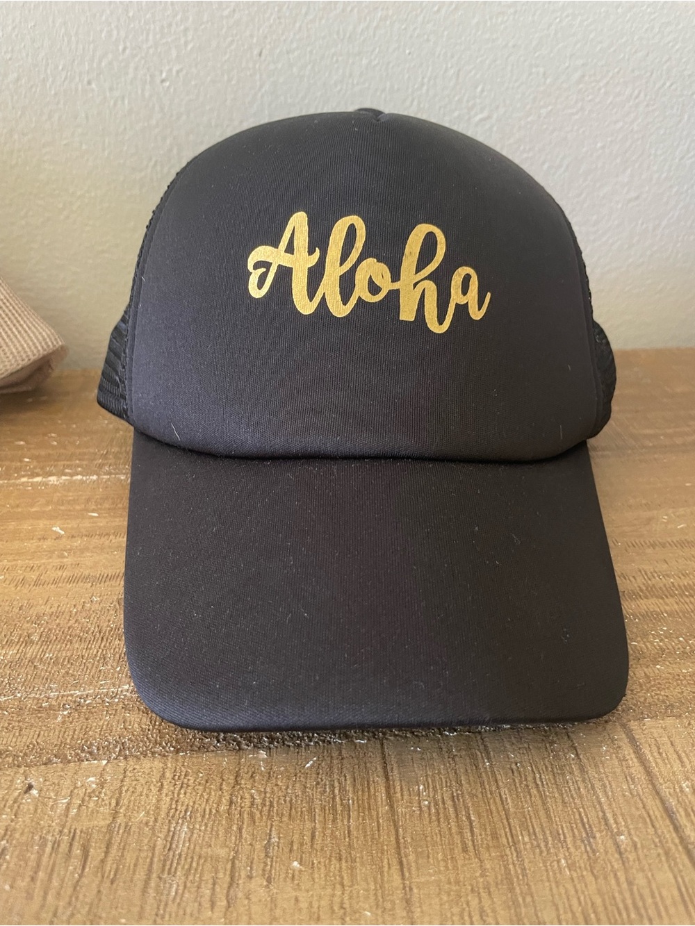 Aloha Gold Script Trucker Hat - Black